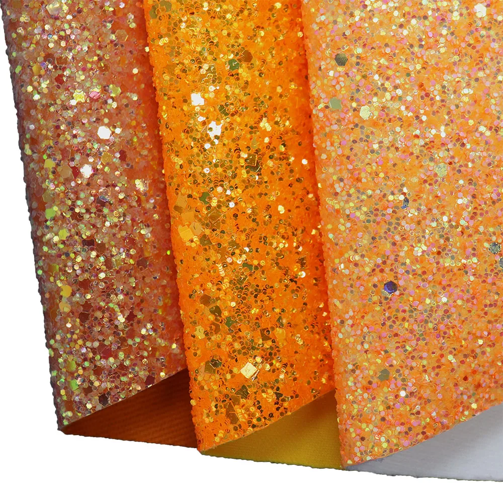 30x134cm Roll Flame Bright Orange Plain Dyed Shiny Chunky Glitter Fabric Leather For Earring Bowes Decoration DIY DT016