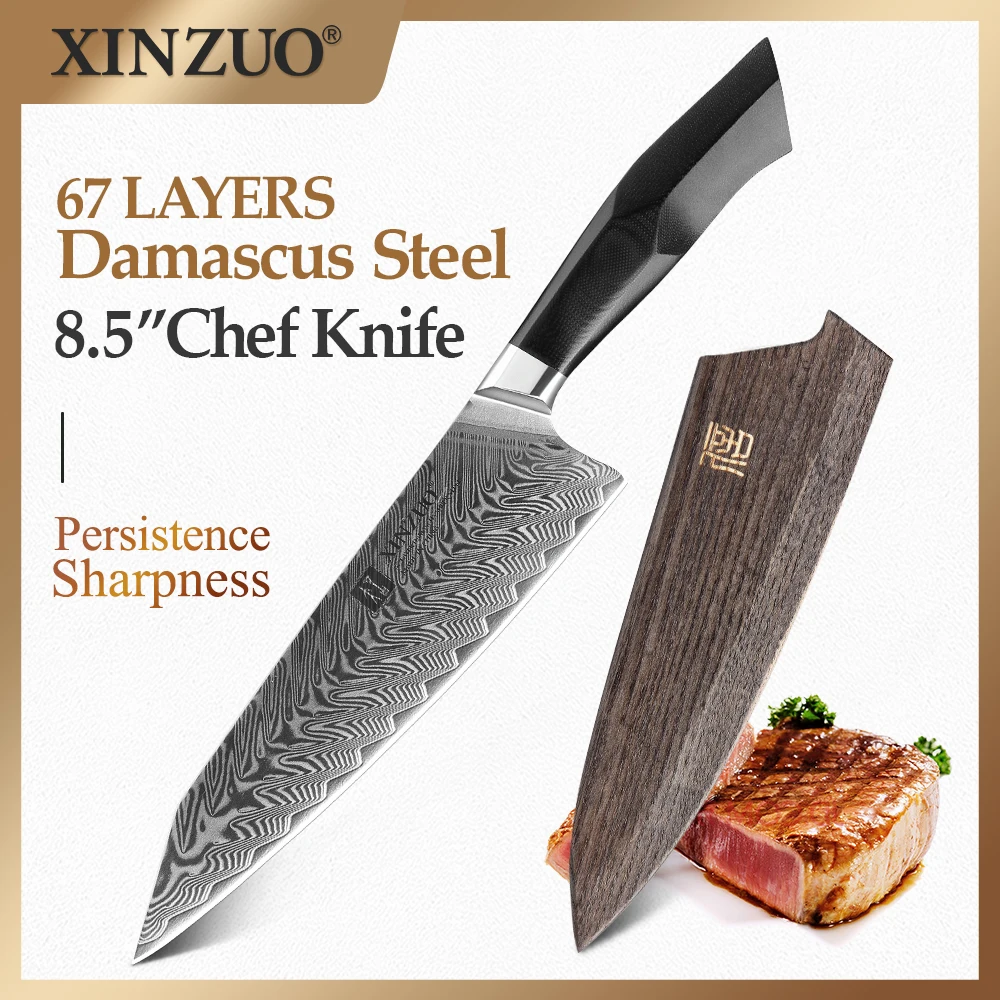 

XINZUO 8.5'' Chef's Knife 67 Layers Damascus VG10 Steel Kitchen Knife Tool Newest Razor Sharp Blade Gyuto Knives G10 Handle