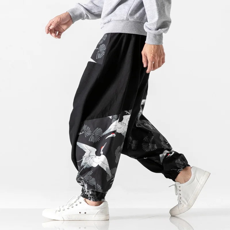 

Chinese Style Harem Pants Streetwear Autumn Vintage Casual Sweatpants Hippie Pants Men Japanese Trousers Kimono Printed Pants