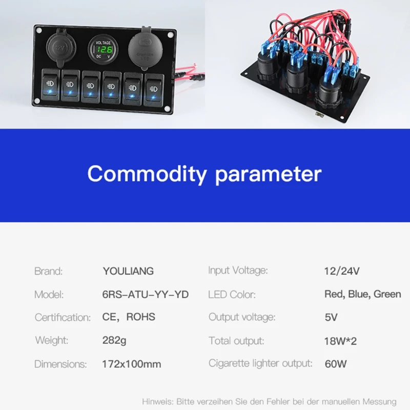 

2022 New 6 Gang On-Off Switch Panel USB Slot Socket Rocker Switches Toggle for Car Camper