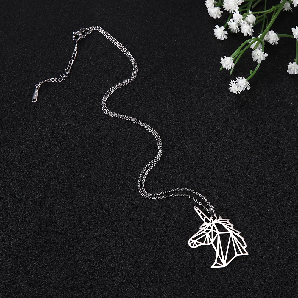 Skyrim Origami Unicorn Fox Crane Pendant Necklace Women Girls Stainless Steel Animal Choker Neck Chain Necklaces Jewelry Gift