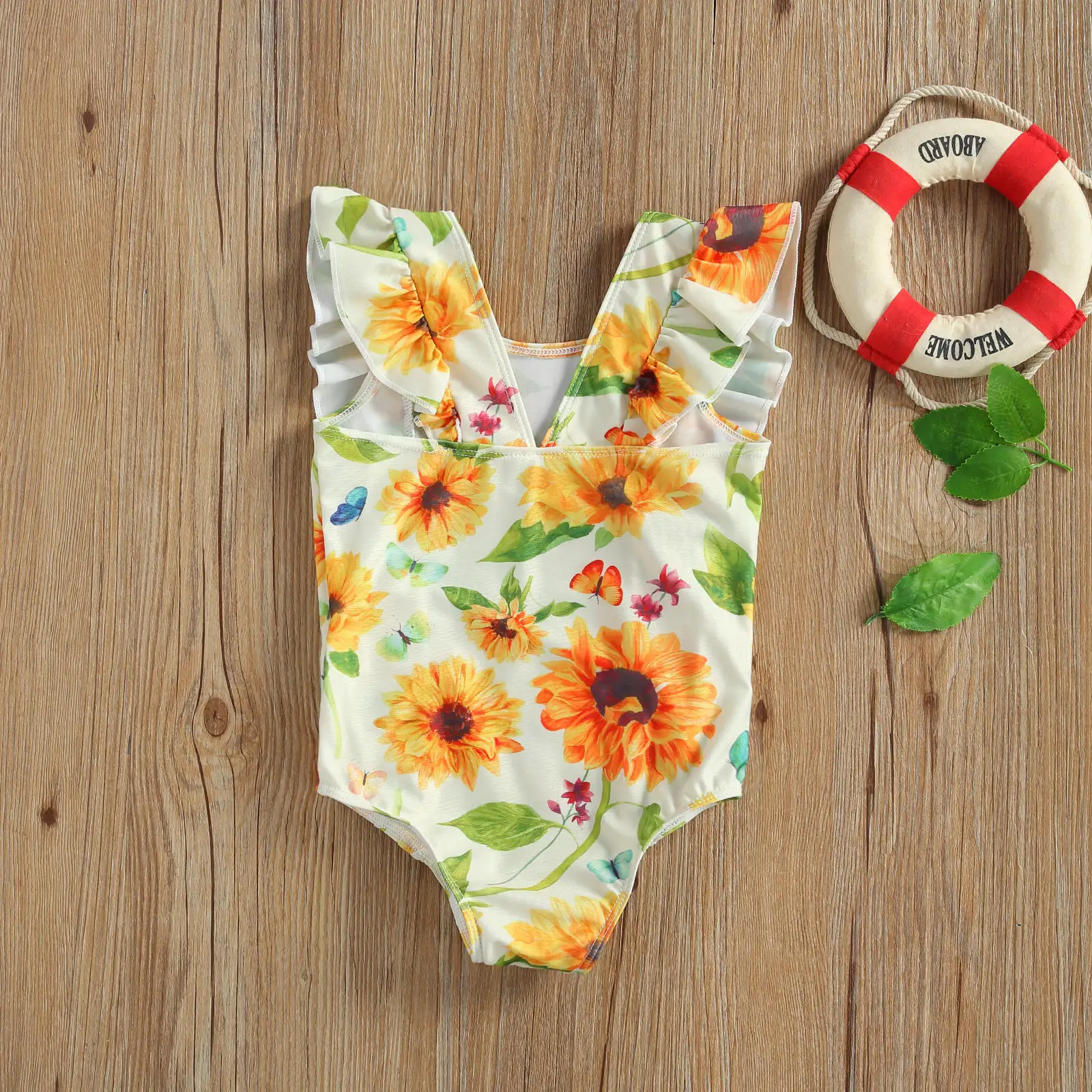 Bañador de verano para niñas pequeñas, traje de Bikini con estampado de frutas, traje de baño con volantes