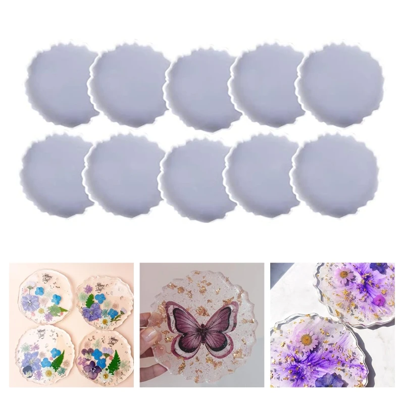 10Pcs/Set Glossy Coaster Epoxy Resin Mold Agate Slice Cup Mat Casting Silicone Mould DIY Craft Jewelry Placemat Plate Home Decor