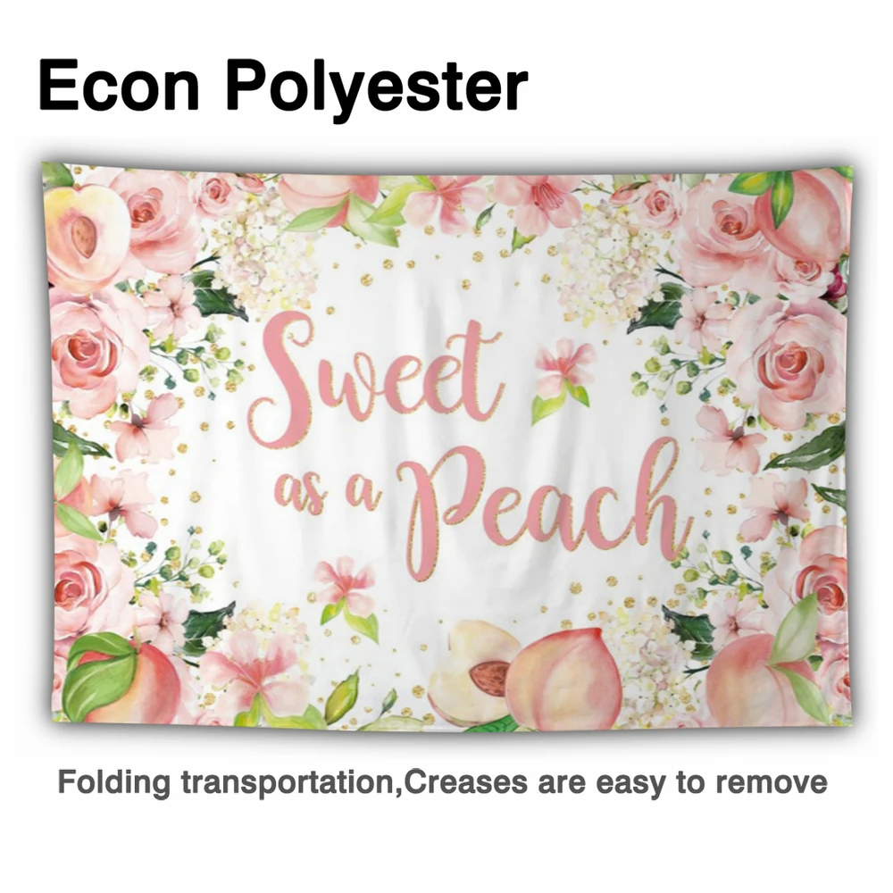 Allenjoy Birthday Party Backdrop Sweet As A Peach Pink Flowers Fruits Gold Dots Shower Party Decoration Background Photocall