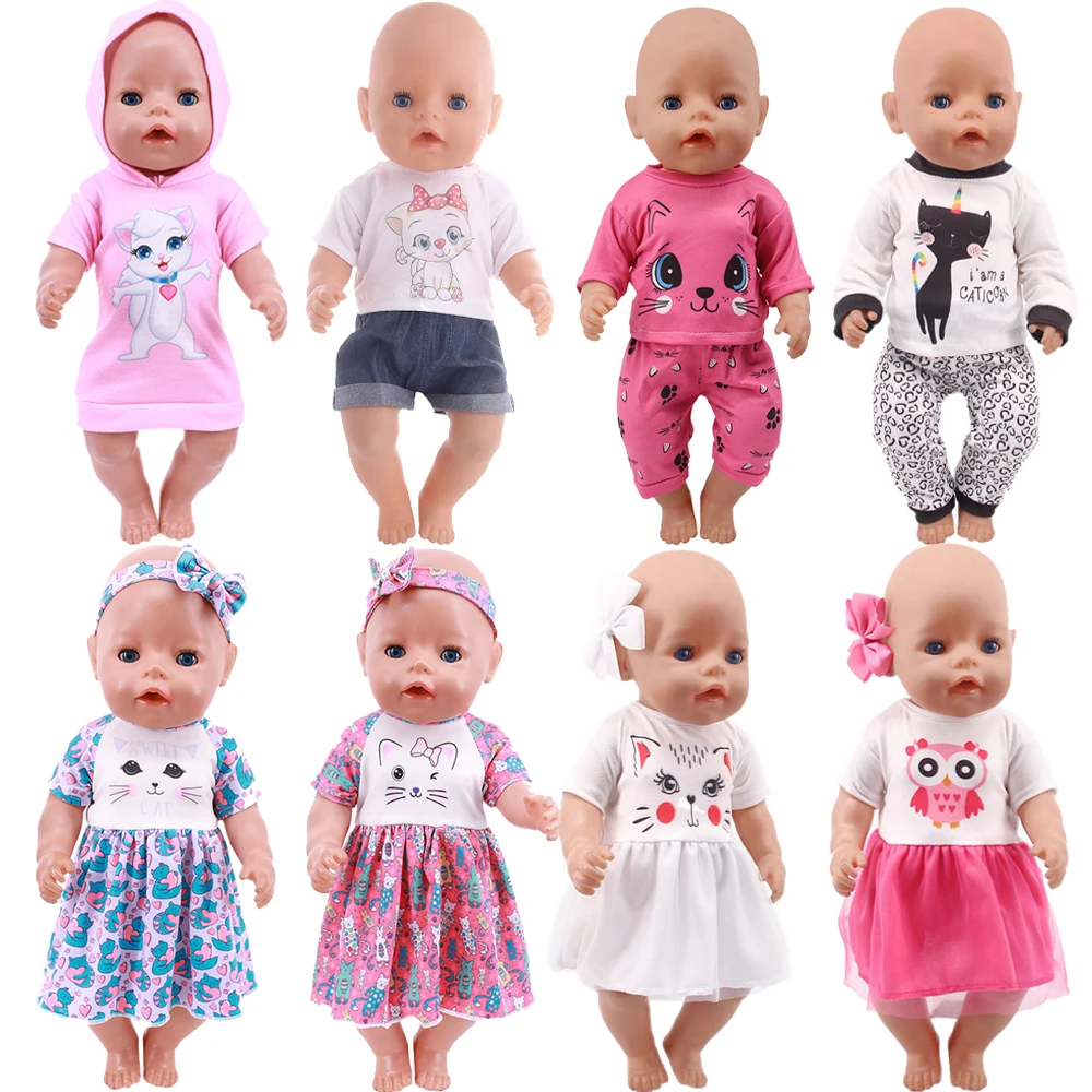 Pink Cat Doll Clothes Handmade Dress Shoes Accessories For 43Cm Reborn Baby Fit 17Inch Girl Of American Diy Toy Dollhouse Cute