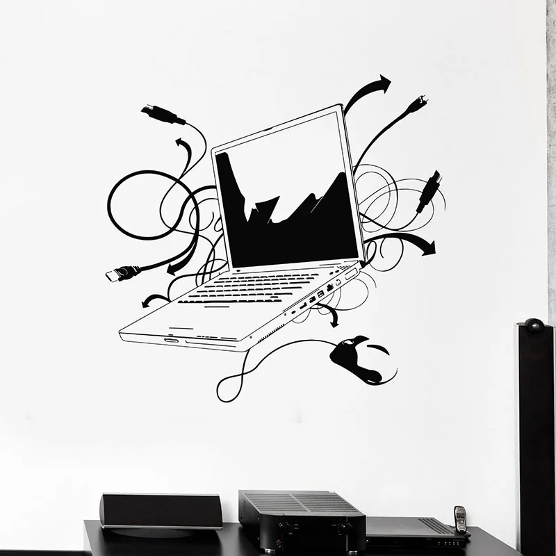 Laptop Wall Decal Computer Online Internet Gamer IT Studio Office Interior Decor Door Window Vinyl Stickers Wallpaper Art E477