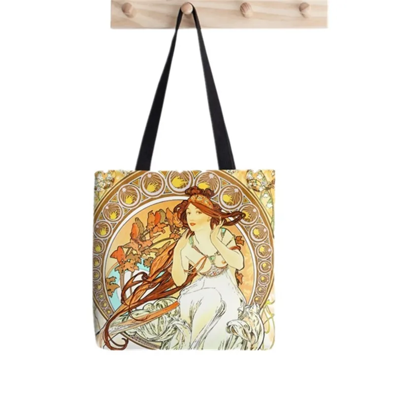 2021 Shopper Alphonse Mucha stampato Tote Bag donna Harajuku shopper divertente borsa ragazza spalla shopping Lady Canvas Bag