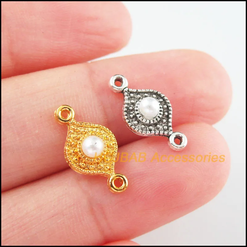 30Pcs Gold Tibetan Silver Tone Eye White Acrylic Beads Charms Connectors 8x16mm