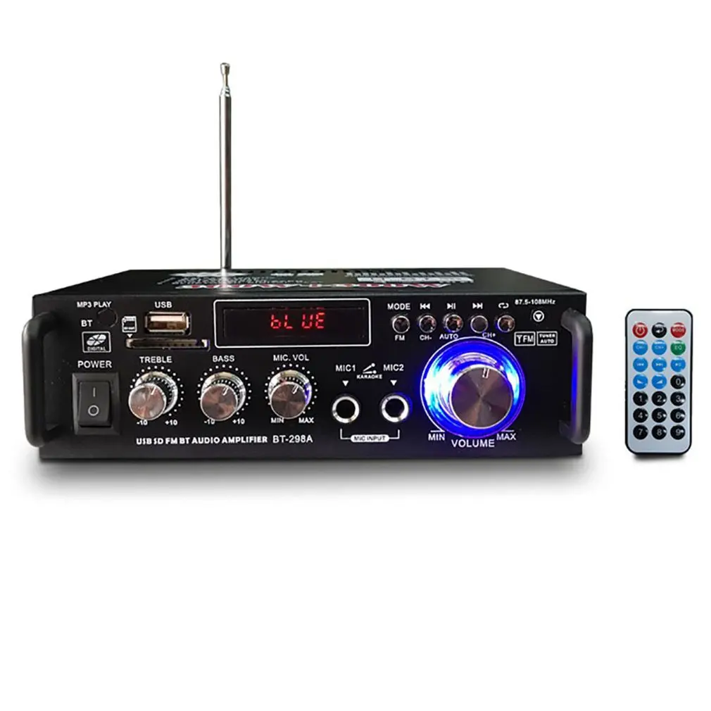 12 v/220 v BT-298A 2ch display lcd digital de alta fidelidade áudio estéreo amplificador potência bluetooth fm rádio carro casa com controle remoto