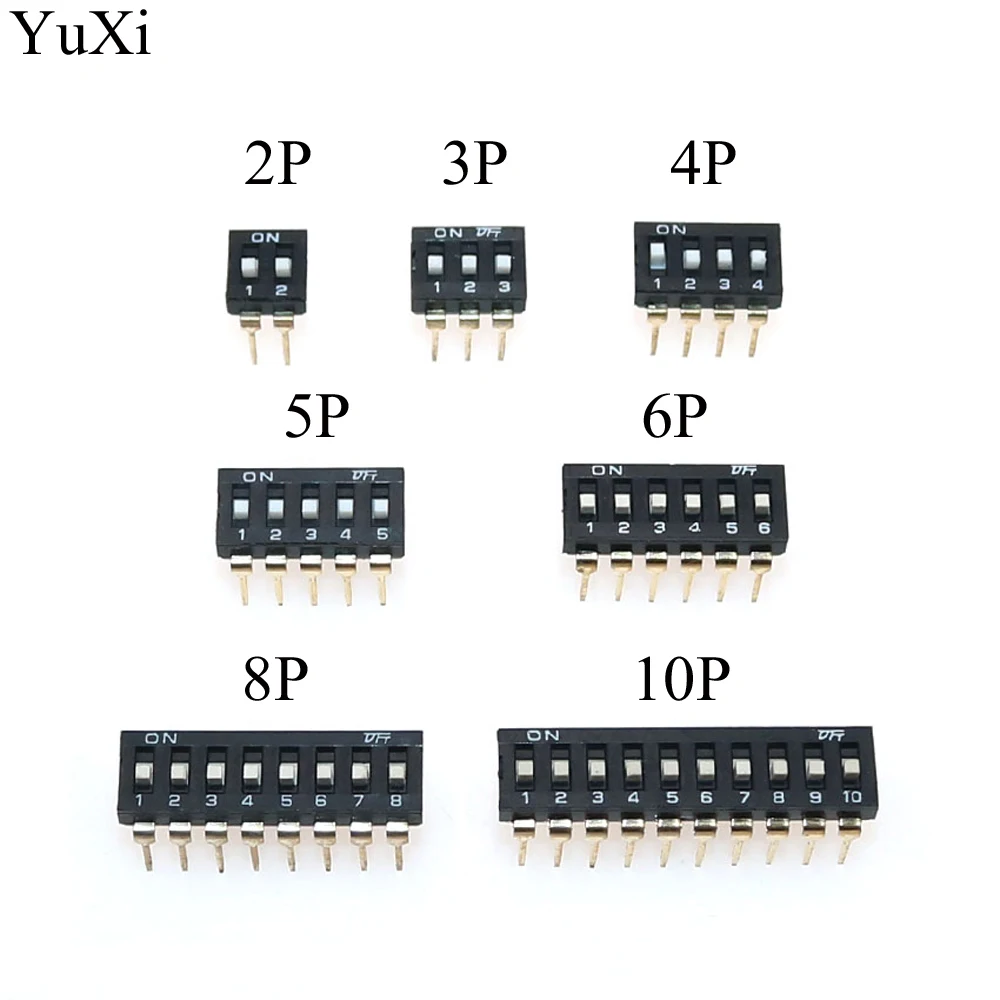 YuXi black 2/3/4/5/6/8/10 Position bit DIP TOGGLE switch doule Row PITCH 2.54MM golden pin Slide Switches 02/03/04/05/06/08/010