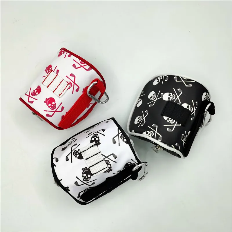 PU Skull Small Golf Ball Bag Mini Zipper Golf Bags With Tee Position Small Pocket Sporting Goods 3 Colors