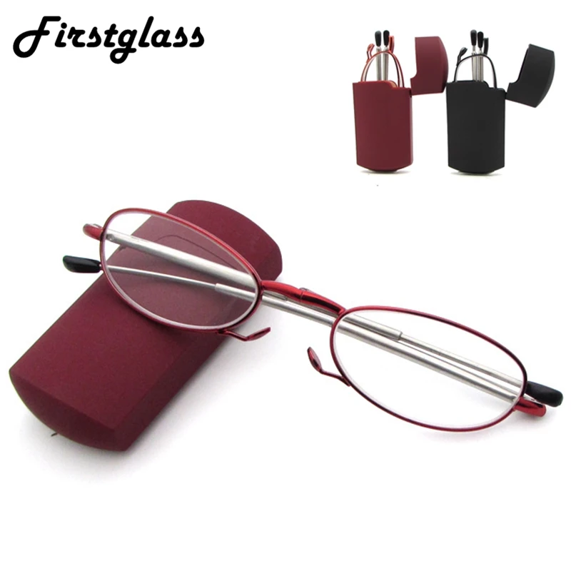 Telescopic Folding Metal Reading Glasees Men with Case Portable Flexible Springe Presbyopia Glasses Women Folable Dipopter +150