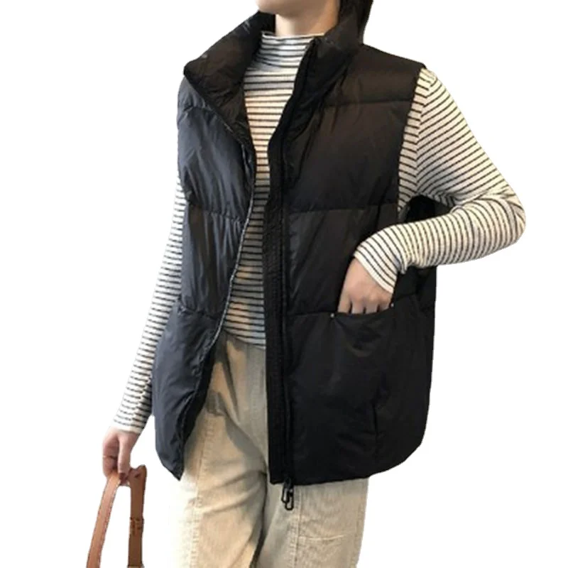 2022 New Ultra Light White Duck Down Vest Women Windproof Lightweight Gilet Female Warm Stand Collar Waistcoat Sleeveless