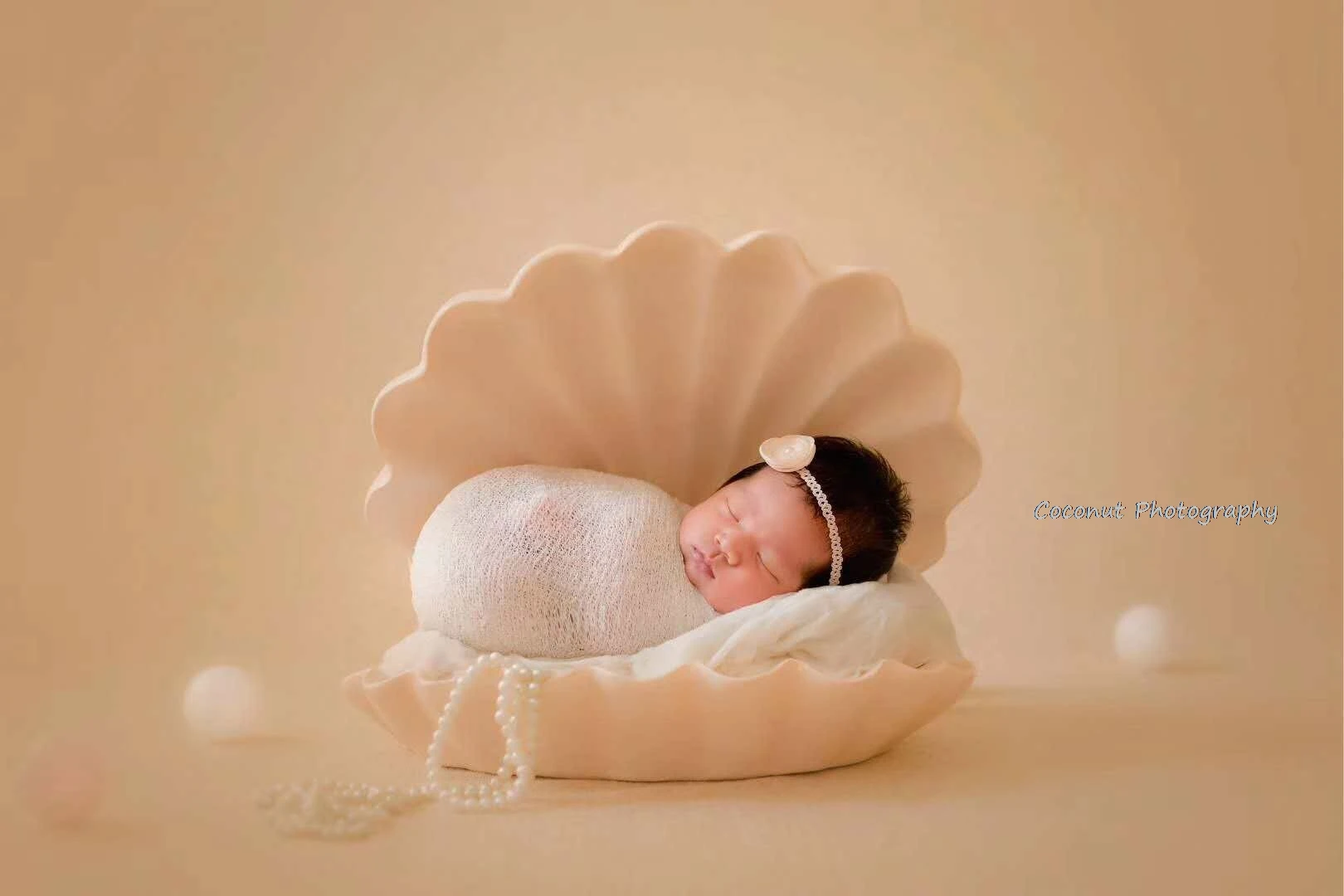 Accessoires de photographie de nouveau-né en noix de coco, en coquille de couleur, ornements de bébé de cent jours, prise de vue en studio, pose de bébé