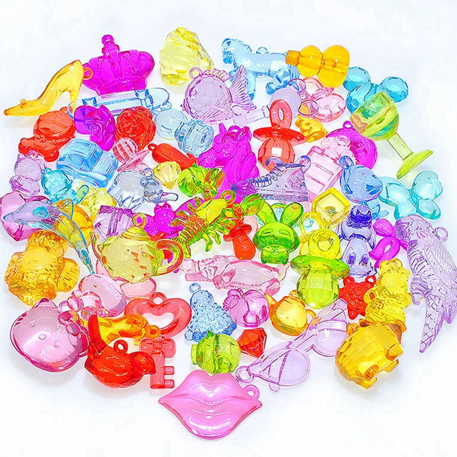 10 Transparent Acrylic Cute Cartoon Animal Pendants Various Charms Kids Craft