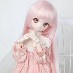 Perruque BJD lisse rose mignonne avec fil haute température, super pour cheveux au beurre, 1/3, 1/4, 1/6, 1/8