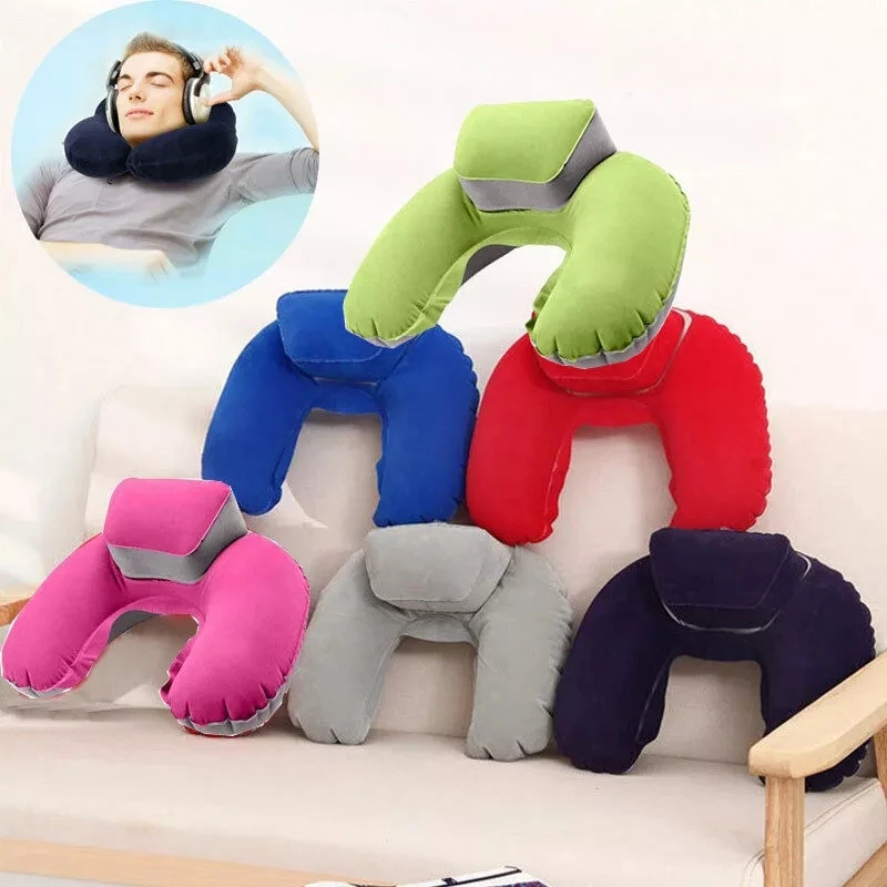 2024 New U-Shape Inflatable Pillow Portable Ultralight Soft Head Neck Rest Air Cushion for Travel Hiking Camping