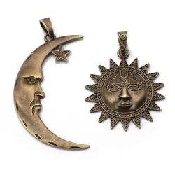 2pcs Antique Bronze Large Sun Moon Charms Pendant For Handmade Necklace Jewery Findings Making