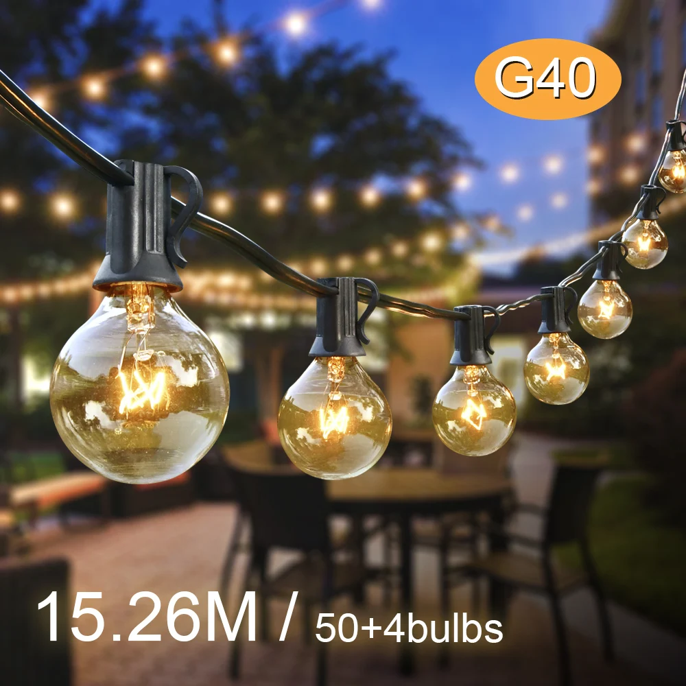 

30M Outdoor Garland Light Clear Festoon Globe Bulb Christmas Lights Patio Fairy String Street Garlands For New Year Decorations