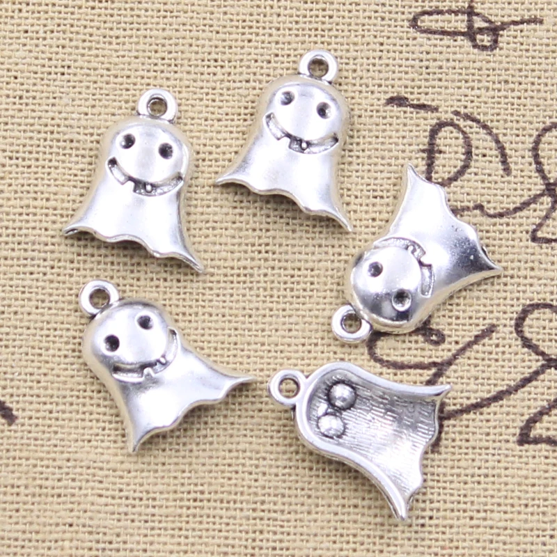 15pcs Charms Halloween Ghost 17x14mm Antique Silver Color Pendants Making DIY Handmade Tibetan Finding Jewelry