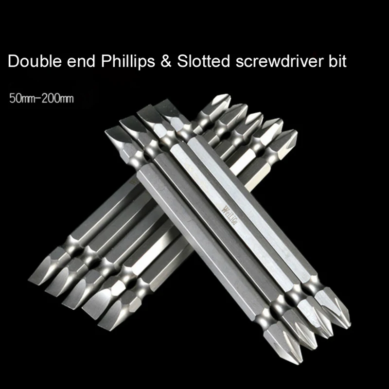 10pcs/set High Quality Magnetic Hex Shank Phillips PH2 & Slotted 6mm Double End Screwdriver Bits set 50mm 65mm 100mm 150mm 200mm