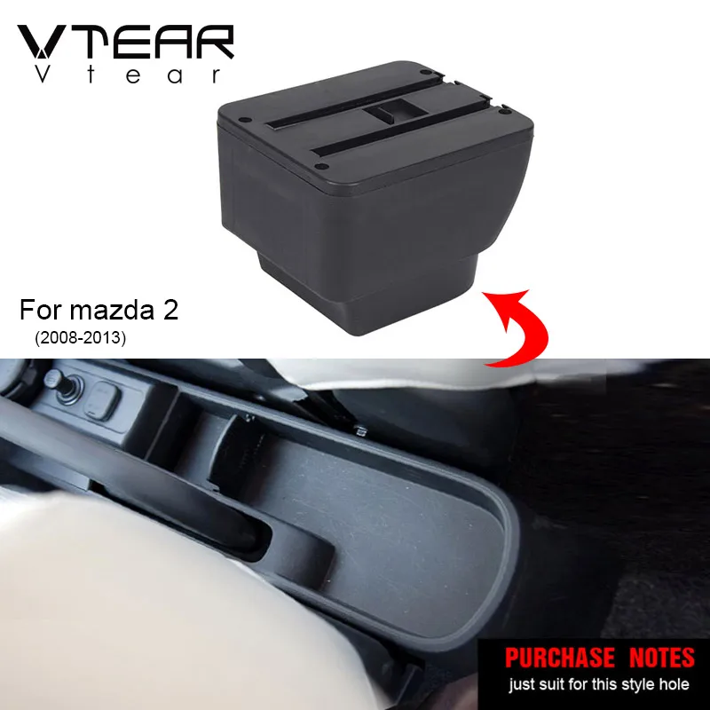 Vtear For Mazda 2 Mazda2 Demio Armrest Interior Center Console Storage Box Arm Rest Car-styling Decoration Accessories Parts