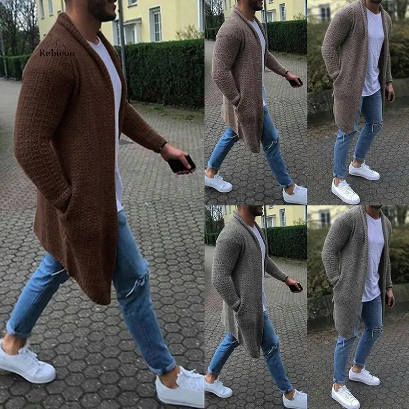 Men Knitted Overcoat Autumn Stylish Men Cardigan Knitted Sweater Streetwear Casual Solid Long Sleeve Slim Outwear