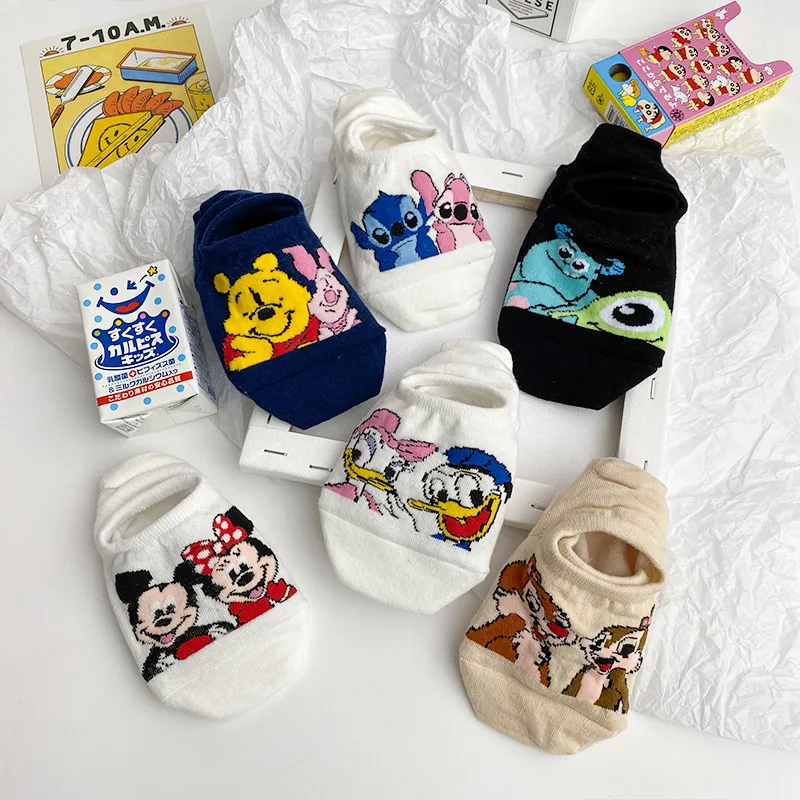 Disney 1pair cartoon Mickey Mouse Woman Socks Sweat animal non-slip summer cotton girl women\'s boat socks ankle female Sock