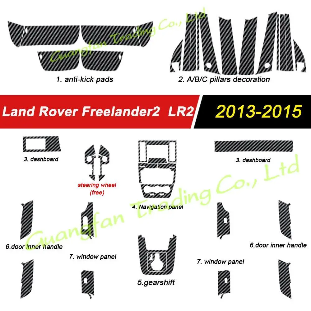 For Land Rover Freelander 2 LR2 Interior Central Control Panel Door Handle Carbon Fiber Stickers Decals Car Styling Accessorie