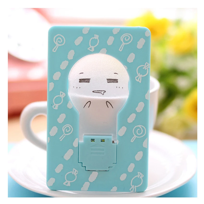 Cute Cat Mini LED Pocket Credit Card Wallet Light Bulb Lamp, Portable Folding LED Credit Card Night Light Children Kids Gift