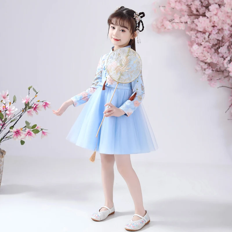 Robe en dentelle brodée de fleurs pour filles, tenue de mariage, Cheongsam, Hafu chinois, robe de fête pour enfants, robe de bébé pour le nouvel an