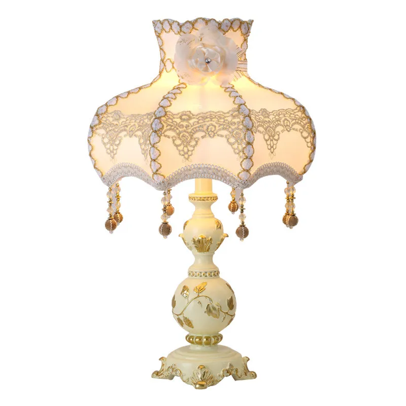 Lampu Meja Resin Renda Istana Klasik Vintage Eropa Lampu E27 LED Hangat Romantis untuk Samping Tempat Tidur & Serambi & Studio & Ruang Pernikahan AS021