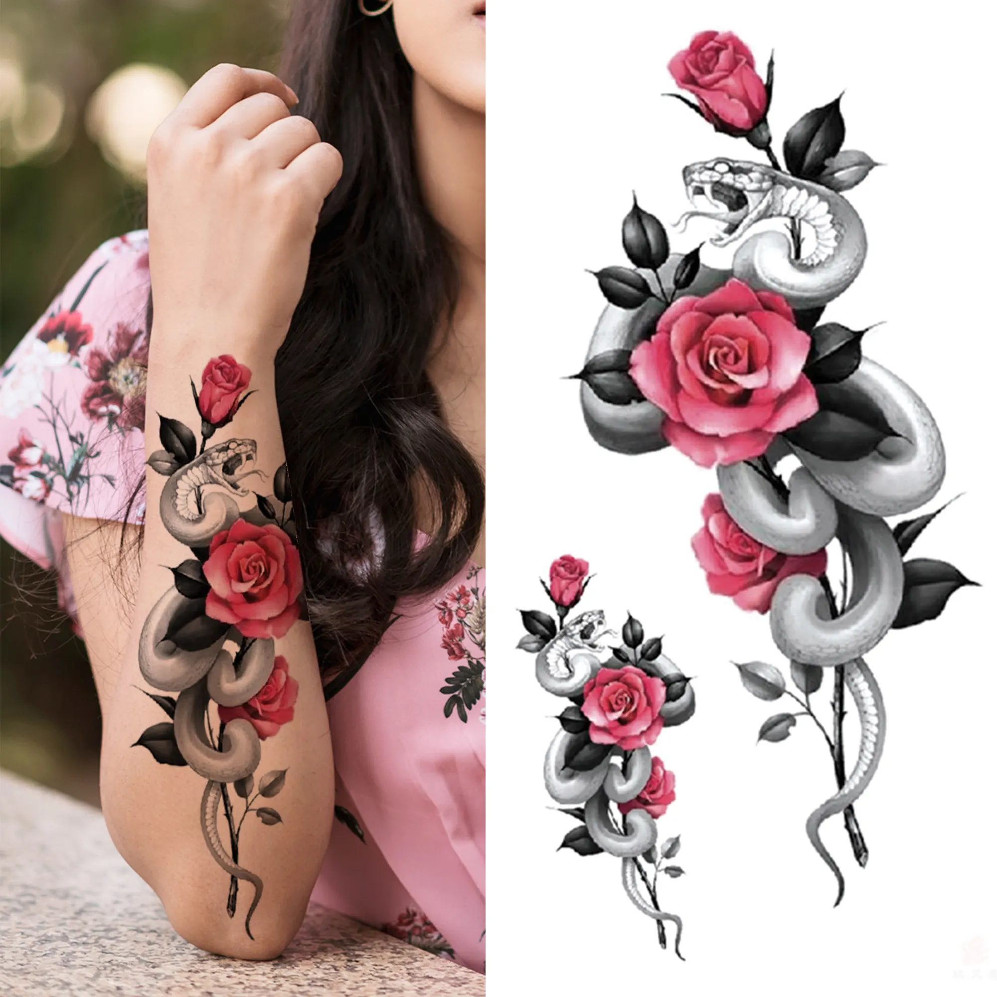 Aquarela rosa flor tatuagens temporárias para mulheres meninas falso crânio  lotus cadeias tatuagem adesivo lily dreamcatcher tatoo braço mão / Tatuagem  e arte corporal, image size:2000x2000