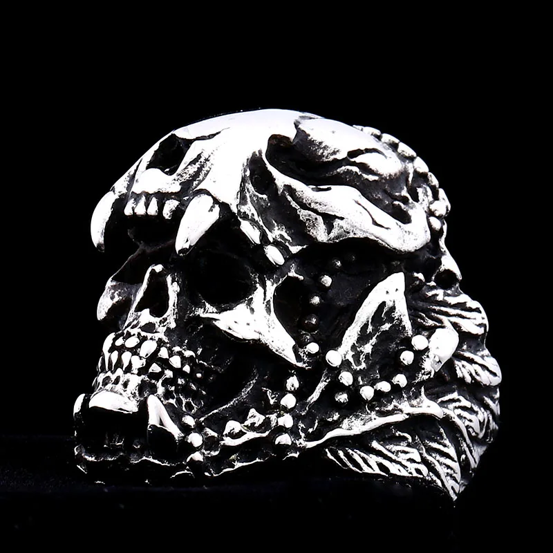 BEIER Vintage Indian Jaguar Warrior Skull Ring For Man Stainless Steel Unique Skull anel Punk Rock Jewelry BR8-695