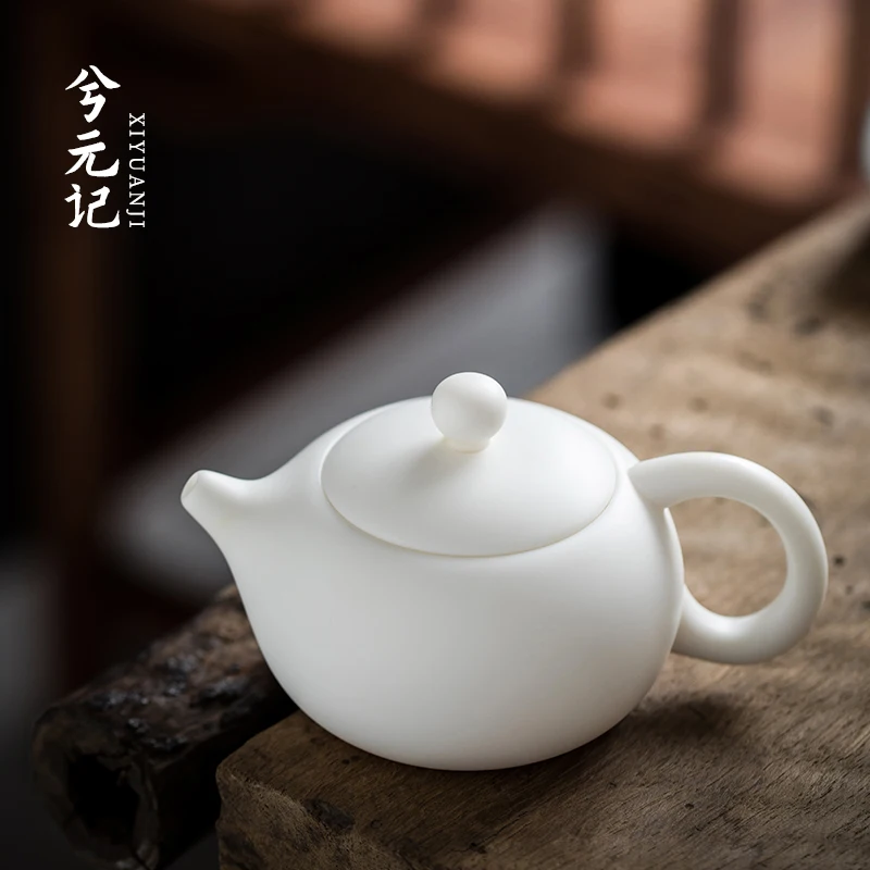 

|firing dehua white porcelain teapot single pot suet jade ceramic xi shi pot of a single size kung fu household teapot