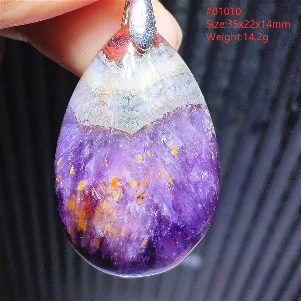 Natural Purple Cacoxenite Red Auralite 23 Rutilated Quartz Pendant Canada Purple Rectangle Women Men Necklace AAAAA