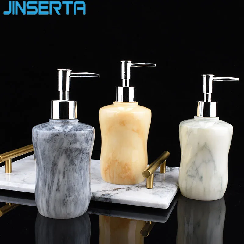 JINSERTA Marbled Soap Dispenser Bottle Luxury Bathroom Kitchen Hand Sanitizer Bottle Hotel Shampoo Body Wash Lotion Bottles