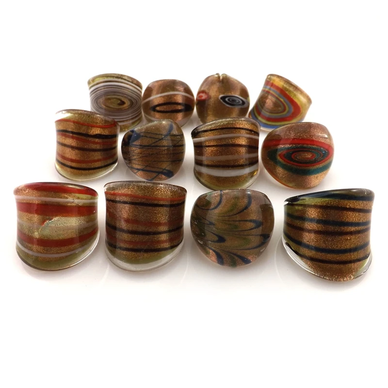 Mix Designed Lampwork Art Glass Rings, Golden Series Of Classical Style Murano Rings 12pcs/lot