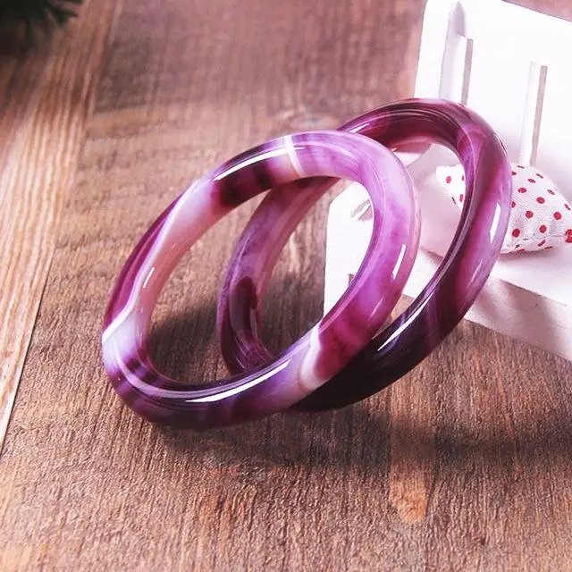 

100% Real Jade Bangles Pink Purple Chalcedony Fashion Hand Ring Agate Bracelet Jewelry Accessories Party Gift