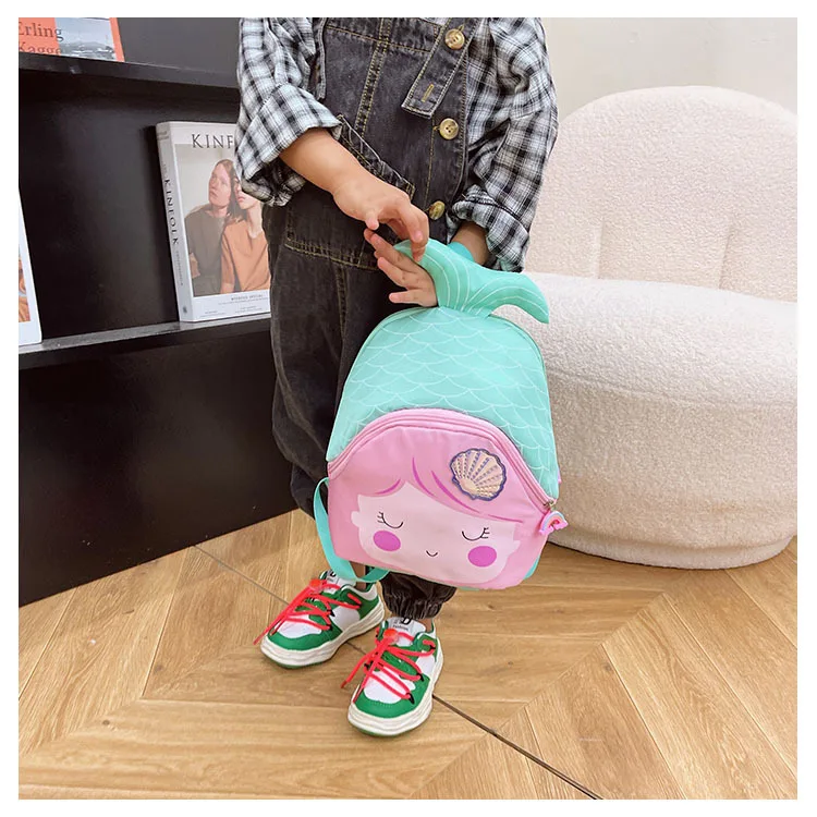 Bonito das crianças náilon mochila leve dos desenhos animados sereia mochila para meninas adorável do jardim de infância do bebê saco de escola