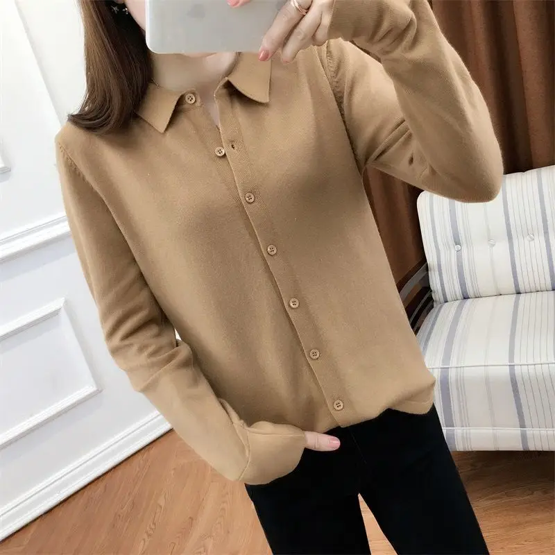 

Ladies Cardigan Sweater Jacket Autumn/Winter New Style Knitted Shirt POLO Collar Long Sleeve Lapel Jacket Top Cardigan