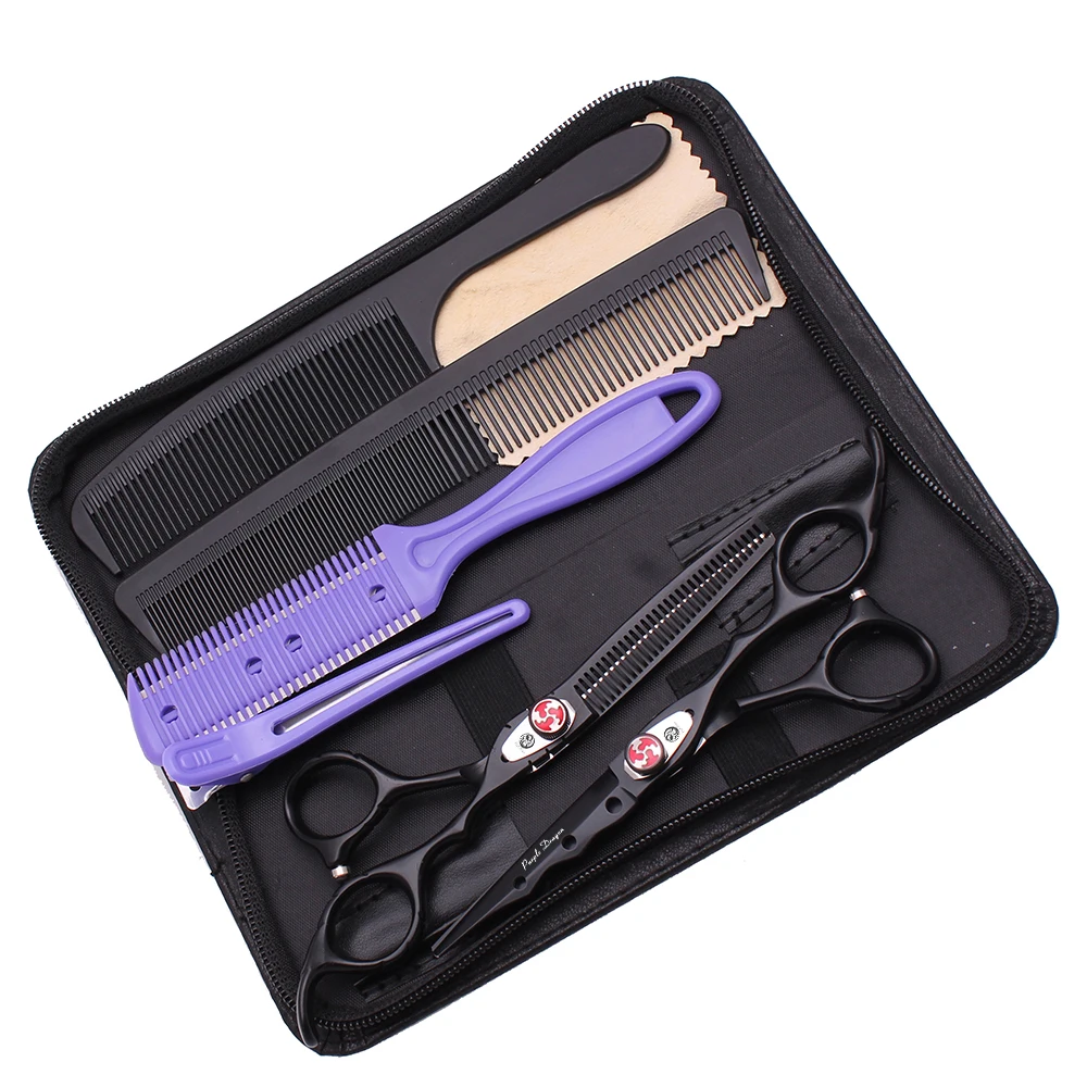 Professional Hair Barber Scissors 6 inch Black Japan 440c Hairdressing cutting barbershop Scissors