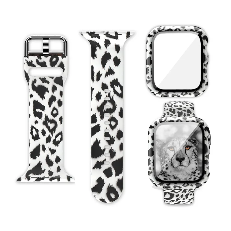 Leopard Print Skeleton Silicone Wwatch Band Case For Apple iwatch 6 5 4 3 2 1 SE Smart Replacement Watch Strap 38mm 40mm 42mm 44