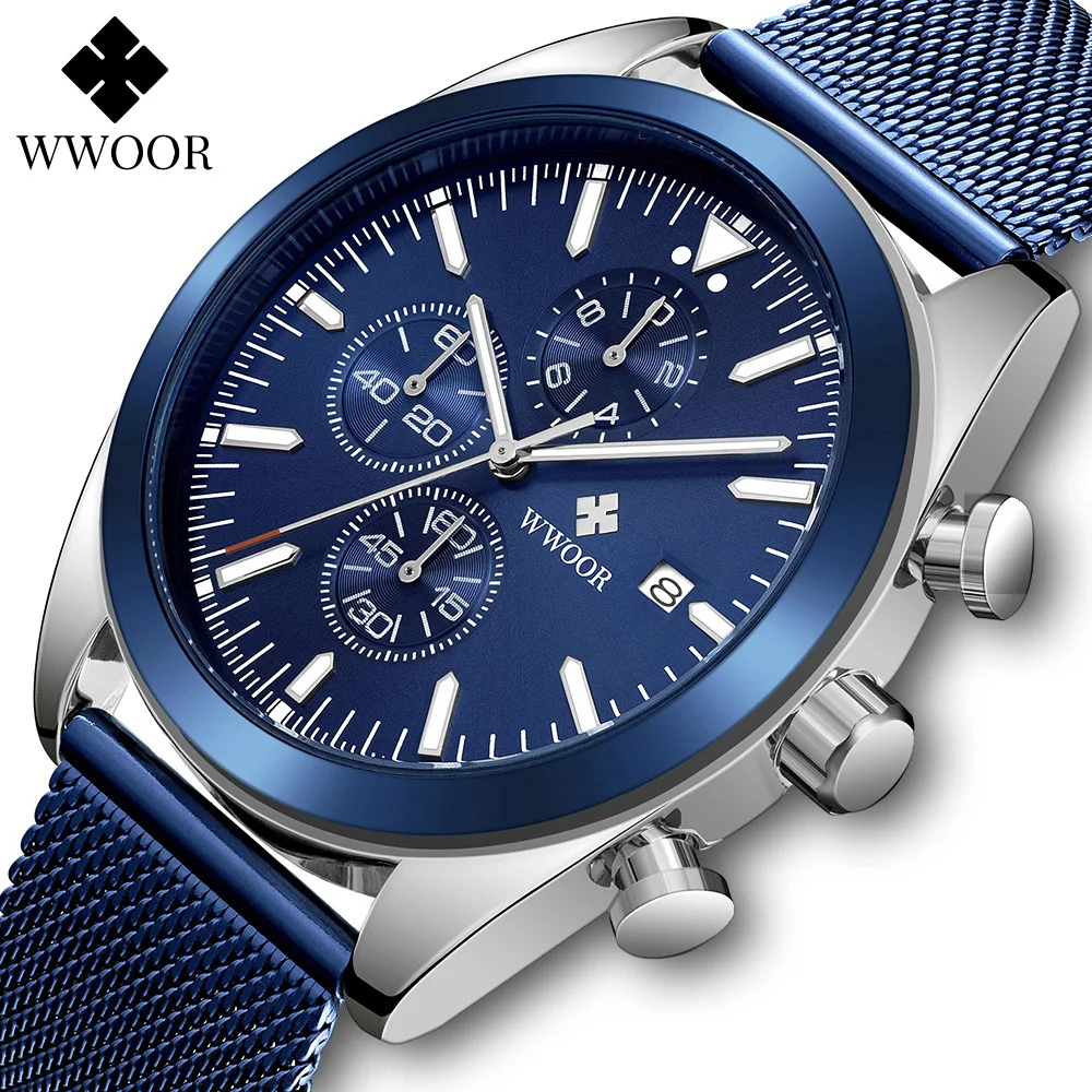 WWOOR Men's Watches Top Brand Luxury Waterproof Quartz Watch Male relogio masculino Chronograph Luminous sports Watch for Men