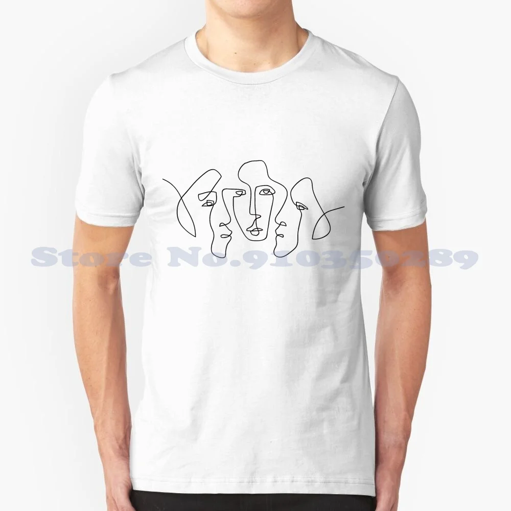 3 Faces One Line Art 100% Cotton T-Shirt Abstract Faces One Line Art Single Line Sketch Minimalistic Simple Scandinavian