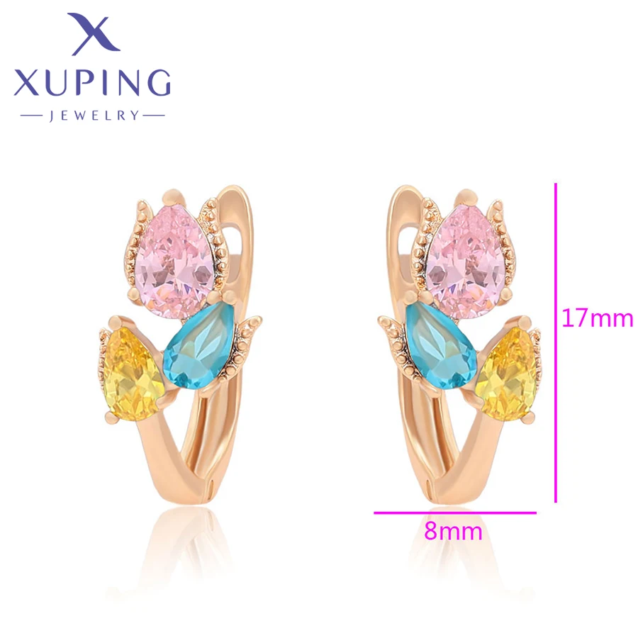 Xuping Jewelry Charm Gift Three Stone Color Copper Alloy Fashion Flower Shaped Gold Color Earring for Women Gift X000011853