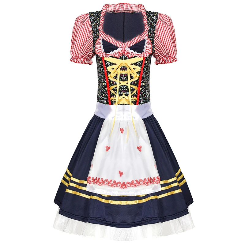 Lady Carnival Oktoberfest Bavarian Dirndl Costume Lovely Plaid Dress Wench Clubwear Bar Cosplay Halloween Fancy Party Dress