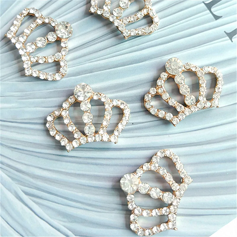 10 Pcs 33*22MM Fashion Chic Silver Crystal Crown Buttons For Wedding Invitation Rhinestone Button For Decorate Craft Accessories