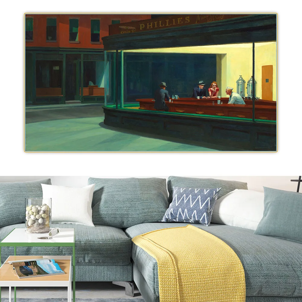 Nighthawks,1942, by Edward Hopper Canvas Oil Painting Art Aesthetic Picture Poster Wall Backdrop Hanging Decor Home Decoration