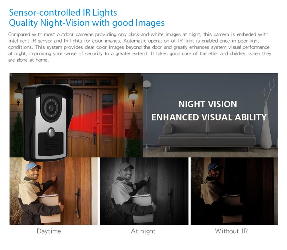 Ao ar livre impermeável Video Intercom System, Porta Entrada IR Camera, Vídeo Campainha Kit, Com Fio, Casa, 7 \